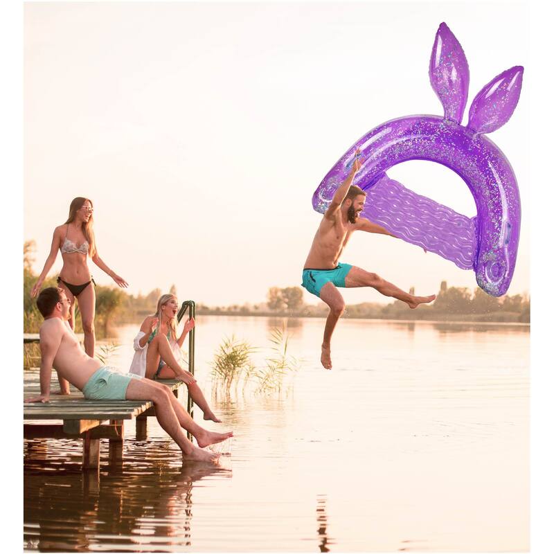 POZA Inflatable Pool Float Chair Filled with Sparkle Confetti - Purple - 48″Lx38″Wx28″H