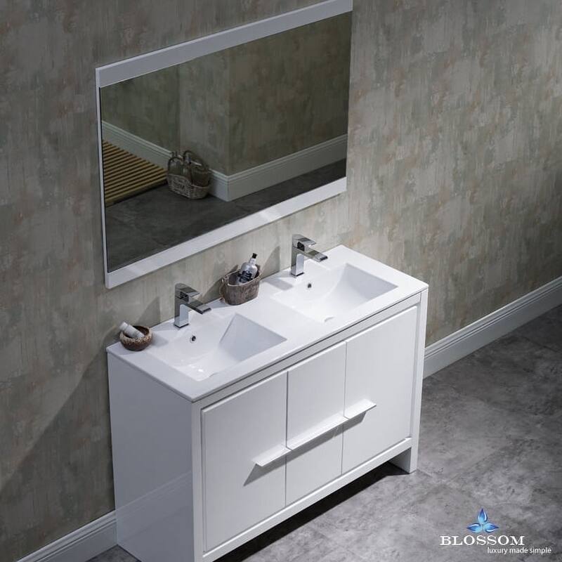 Blossom 48-Inch Double Bathroom Vanity Set with Ceramic Sinks & Mirror