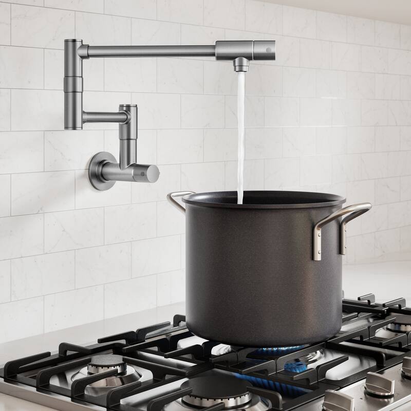 KRAUS Bolden 2 Handle Wall Mount Pot Filler Faucet w/ Retractable Arm