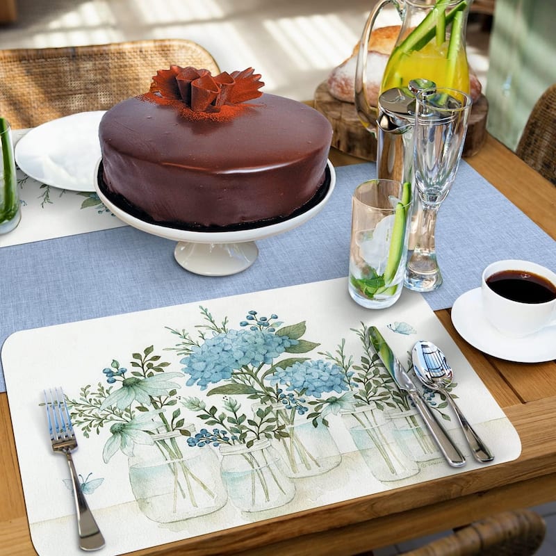 Floral Mason Jars Reversible Easy Care Flexible Plastic Placemat 4 Pack Made in The USA BPA Free Easily Wipes Clean