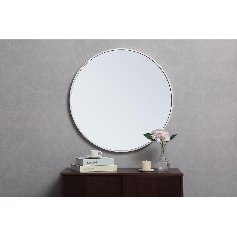 Carson Carrington Labbemala Metal Frame Round Mirror - 28" Diameter - White