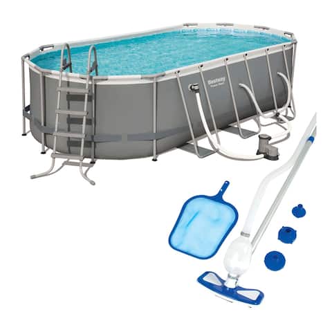 Bestway Power 18 x 9 x 4 Foot Above Ground Pool Set with Pump and Cleaning Kit