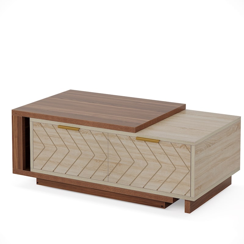 Wood Extendable 2-drawer Coffee Table with Sliding Tabletop