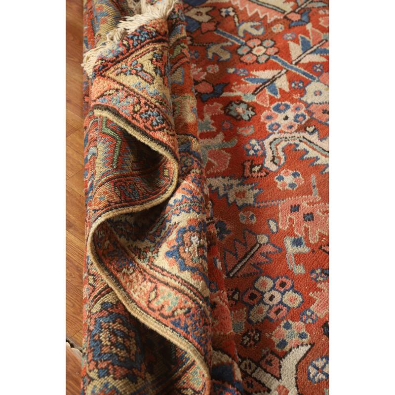Hand Knotted Oriental 100% Wool Carpet Traditional Geometric Oranges & Rust Heriz (serapi) Area Rug - 11' 10'' X 9' 5''