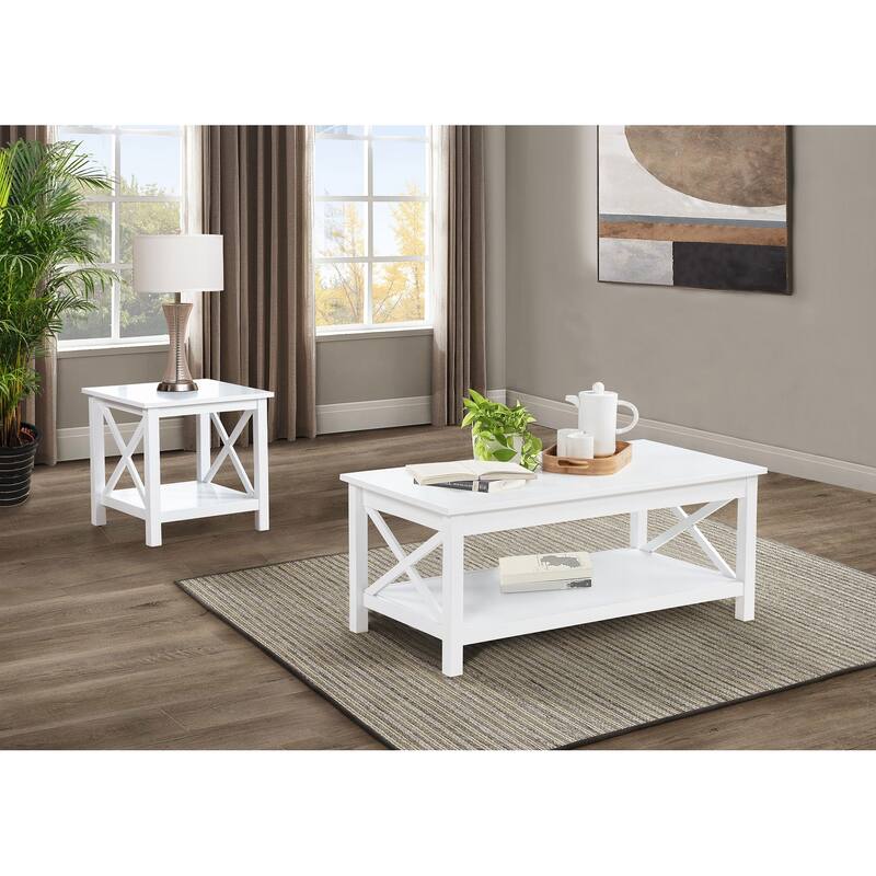 Skyview Rectangular Lift Top Coffee Table Set White