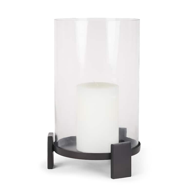 14" Black Metal Abstract Tabletop Hurricane Candle Holder