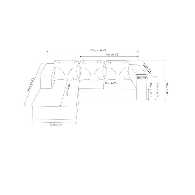 104" Cloud Sectional Sofa with L-Shape Chaise and Side Pockets, Modern Modular Design, Deep Seating, Upholstered Couch
