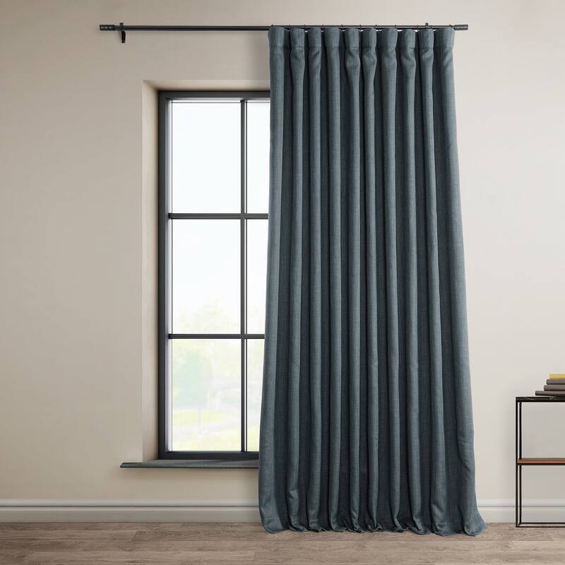 Exclusive Fabrics Faux Linen Extra Wide Room Darkening Curtains (1 Panel) - 100 X 120 - Reverie Blue