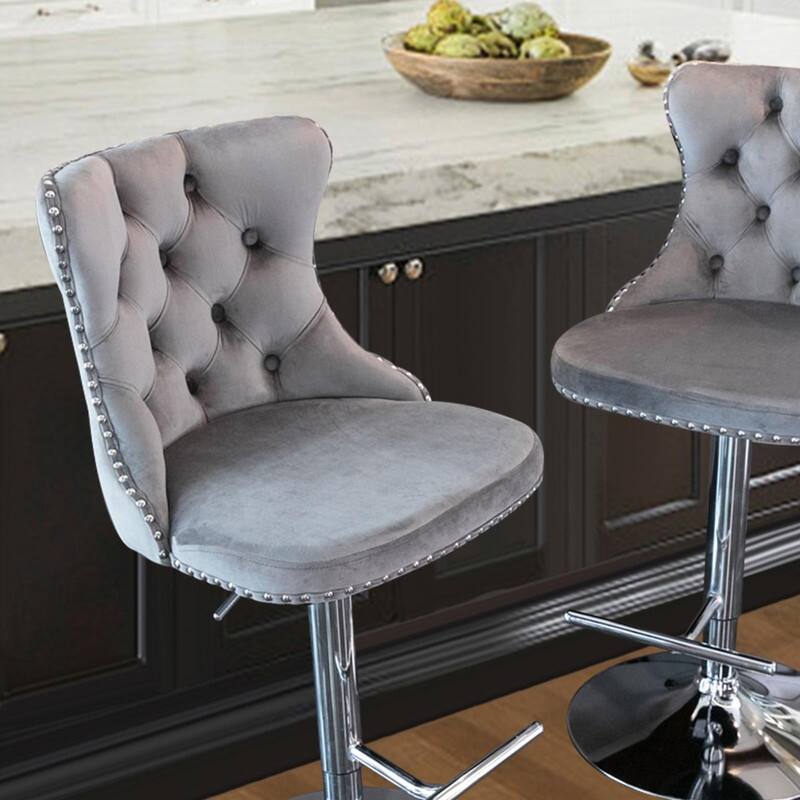 Velvet Upholstered Nailheads Tufted Swivel Bar Stools (Set of 6)