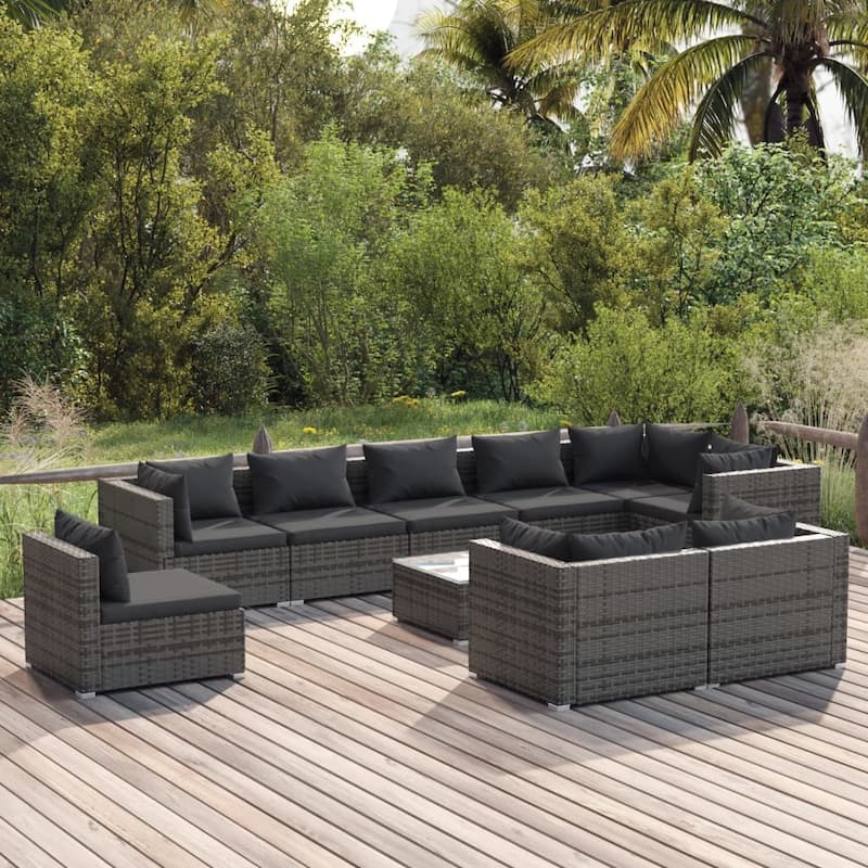vidaXL Patio Lounge Set Outdoor Sectional Sofa Set Table Garden Poly Rattan - 27.6" x 27.6" x 23.8"