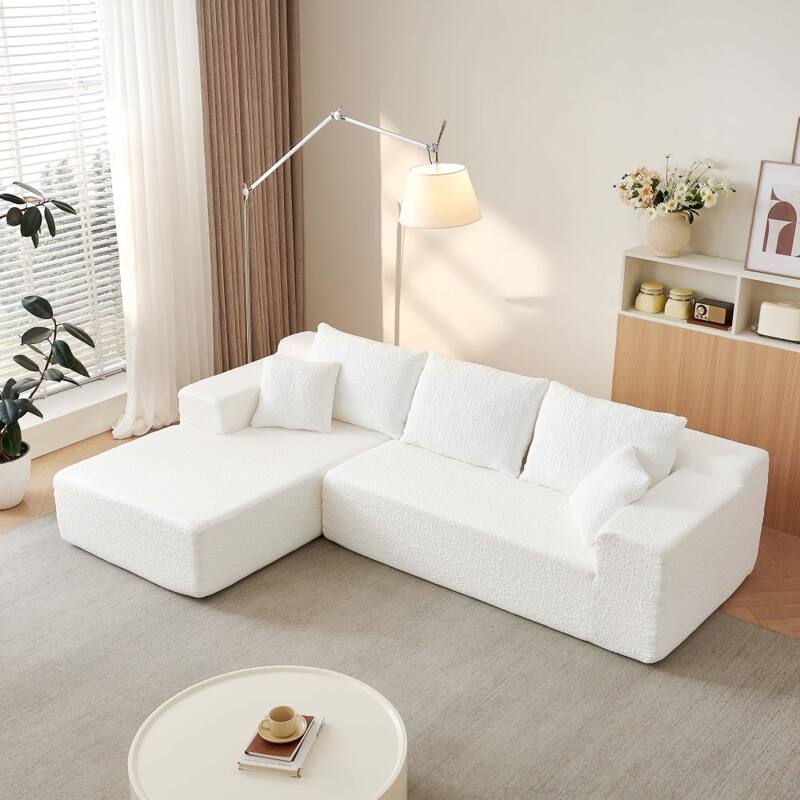 103.54" Modular Chenille Cloud Sectional Sofa with Throw Pillows - White - Right Facing