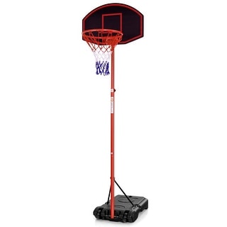 Adjustable Basketball Hoop System Stand Portable with 2 Wheels Fillable Base-Black & Red - 47" x 18" x 77.5"-101.5"