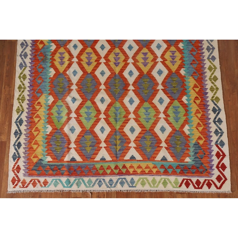 Geometric Kilim Oriental Rug Wool Carpet - 6'2"x 8'1"