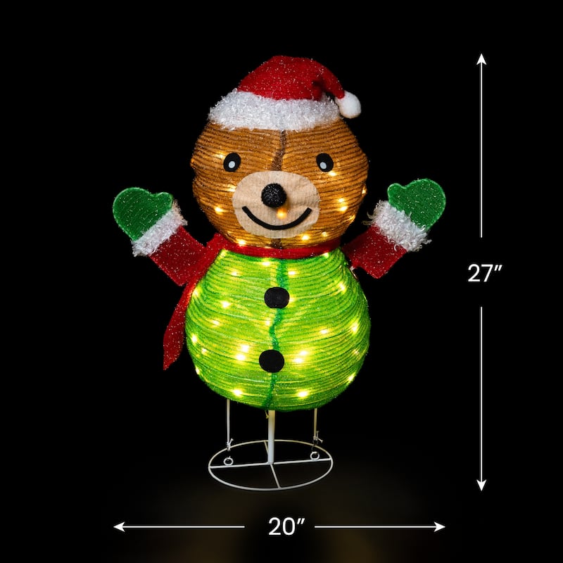 Pre-Lit LED Pop-up Bear in Santa Hat Outdoor Christmas Decoration - 27" - Brown