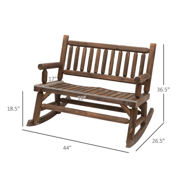 dimension image slide 2 of 3, Outsunny 2-Person Wooden Rocking Chair Rocker Bench with Relaxing Swinging Motion