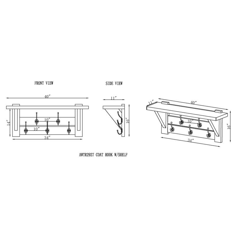 Castleton Mango Wood 40"W Coat Hook with Shelf