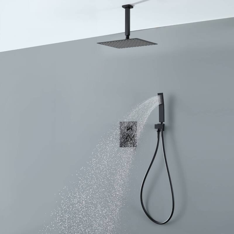 Ceiling Mount Shower Faucet Set With Hand Shower Rainfall Shower System Set 12 Inch Shower Head Set With Pressure Balance Valve