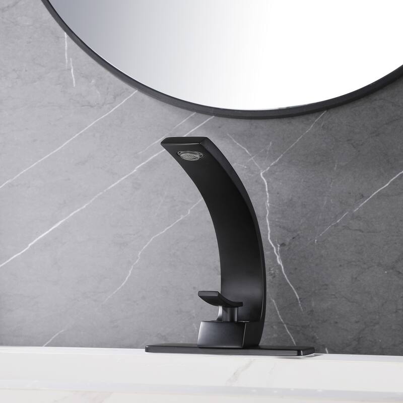 Modland C-Shaped Single Hole Bathroom Faucet, 500K Cycle CUPC Certified, 6-Inch Cover Plate, Black / Gold / Nickel / Chrome