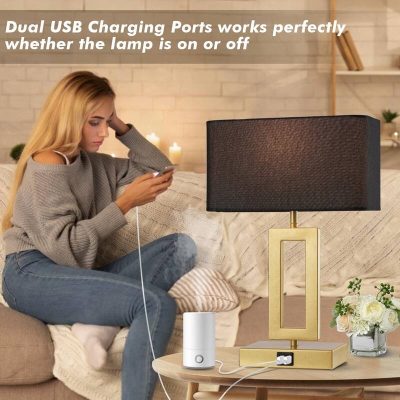 Table Lamps Set of 2 with Dual USB Ports,3-Way Dimmable Touch - 6.5"D x 10.6"W x 17"H