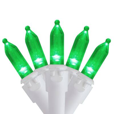 100 Green LED Mini Christmas Lights - 33 ft White Wire - 33'