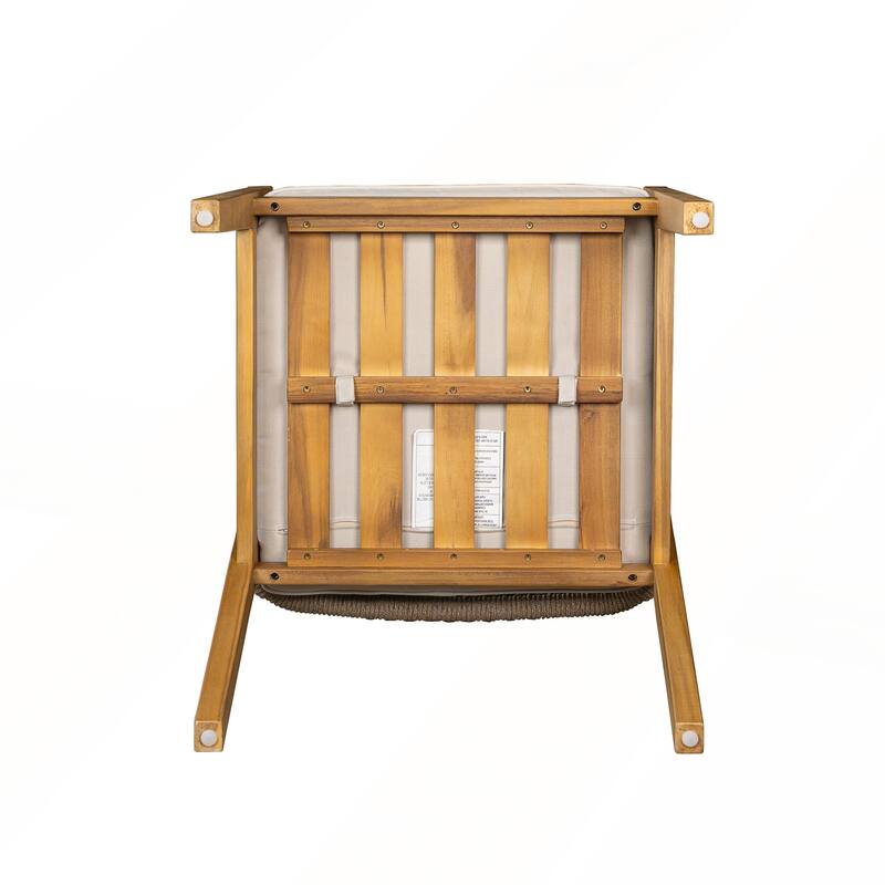 Acacia Wood Patio Chairs with Rope Design and Waterproof Cushions Set of 2