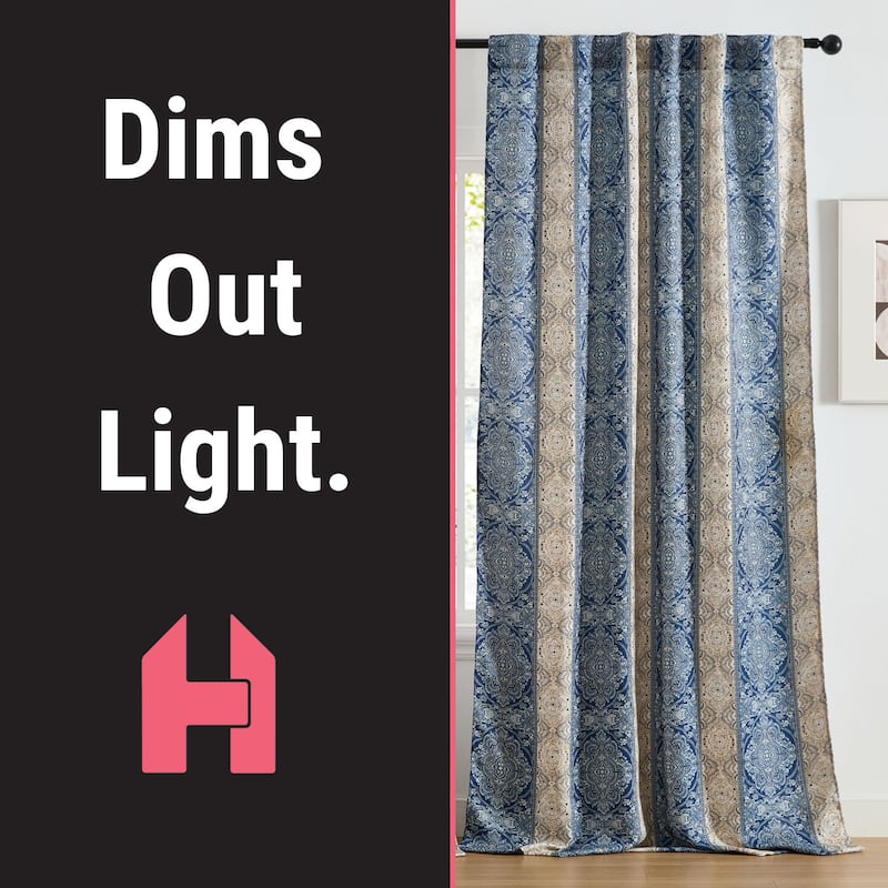 HLC.ME William Boho Damask Striped Window Back Tab Rod Pocket Curtains - Light Blocking Darkening Panels, Set of 2