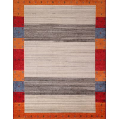 Striped Gabbeh Indian Area Rug Hand-Knotted Tribal Wool Carpet - 8'5"x 9'9"