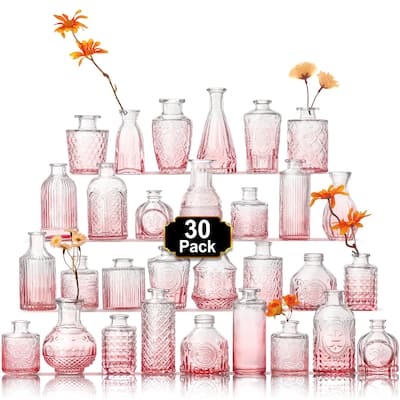 Bud Vase Set of 30, Pink Vases in Bulk Bud Vase for Flower Small Glass ...