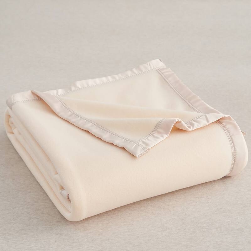 Solid Fleece Blanket with Satin Trim Queen/King Size - Queen - Cream