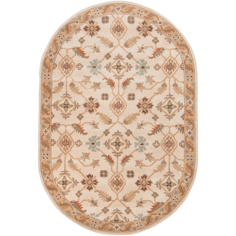 Hand-tufted Wendy Beige/Green Wool Area Rug - 6' x 9' Oval