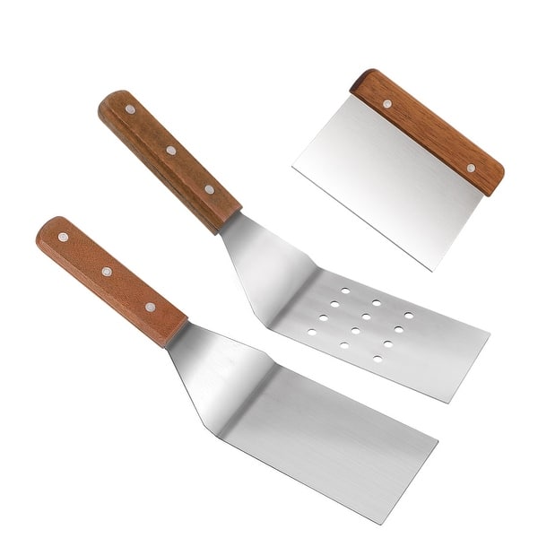 3pcs Stainless Steel Flat Curved Design Griddle Spatula Pizza Serving -  Silver, Brown - 3 Pcs - Bed Bath & Beyond - 31985416