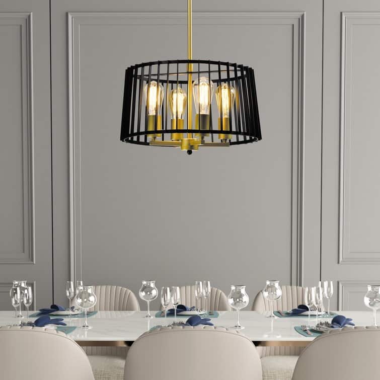 Maxax 4 - Light Lantern/Candle Style Drum Pendant with Wrought Iron Accents - N/A