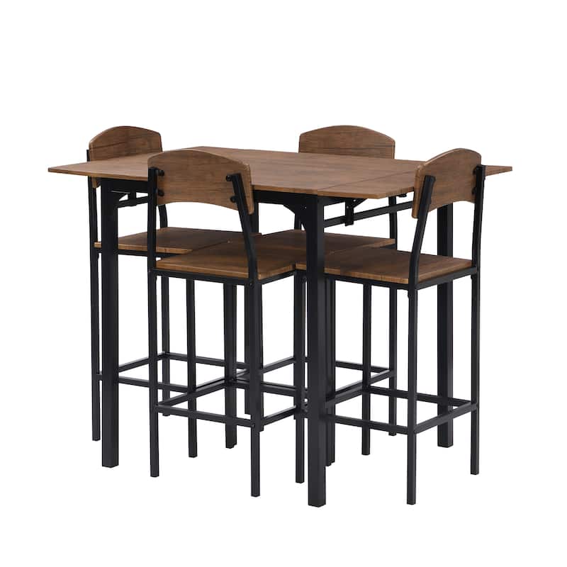Farmhouse 5-piece Counter Height Dining Table Set with 4 Dining Chairs, Wood Desktop Extendable Dining Table Set for Kitchen