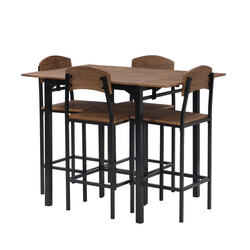 Farmhouse 5-piece Counter Height Drop Leaf Dining Table Set with Dining Chairs for 4