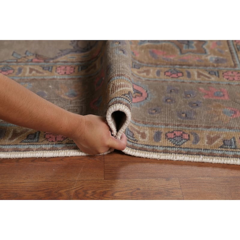 Distressed Brown Tabriz Persian Antique Rug Hand-Knotted Wool Carpet - 8'2"x 11'0"