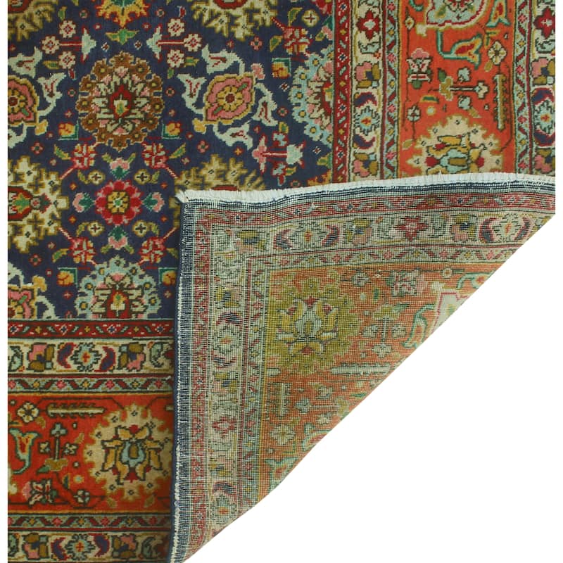 Fine Vintage Distressed Jade Navy/Orange Rug - 6'6" x 9'8"