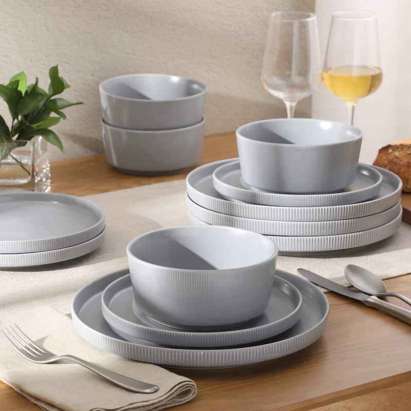 Gibson Home Dempsey Road 12-Piece Durable Modern Embossed Stoneware Dinnerware Set - Service for 4