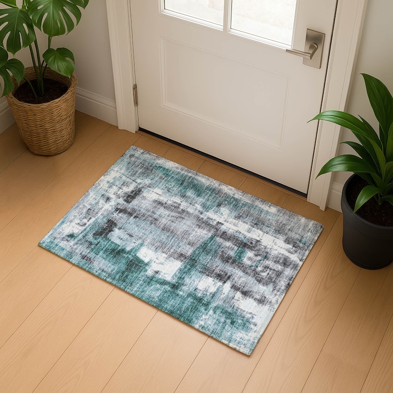 Premium Washable Super Soft Abstract Glam Mayfield Rug - Teal - 1'8" x 2'6"