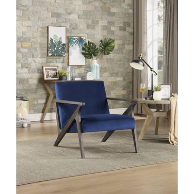Antique Gray Finish Velvet Upholstery Accent Chair, Retro Style