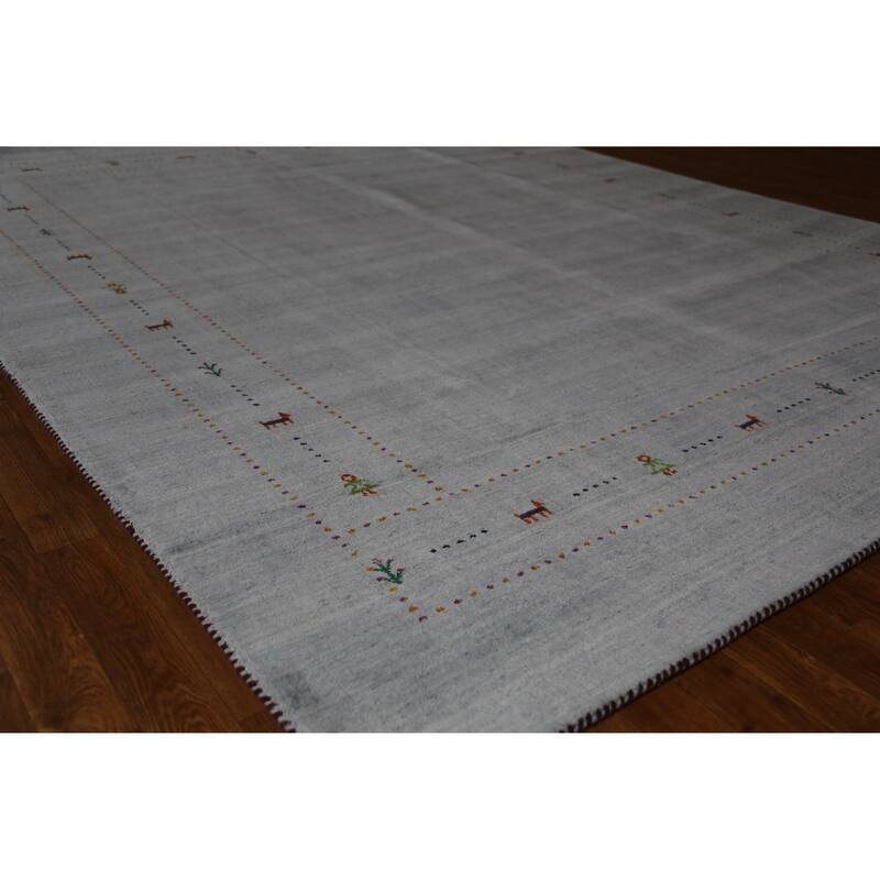 Hand Knotted Oriental 100% Wool Carpet Tribal Animal Pictorial Greys & Charcoal Gabbeh Area Rug - 9' 9'' X 7' 11''