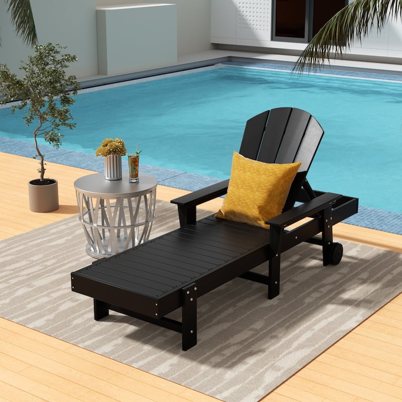 Polytrends Laguna Hdpe All Weather Outdoor Patio Pool Reclining Chaise Lounge With Arms And Wheels - Black