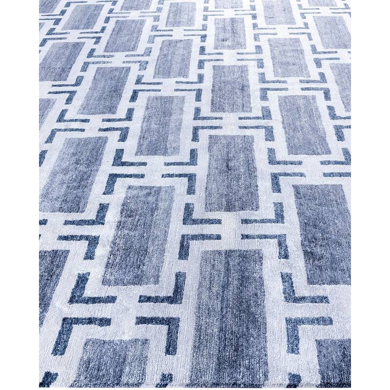 Modern One-of-a-Kind Hand-Knotted Area Rug, Blue - 9' 0" x 11' 10"