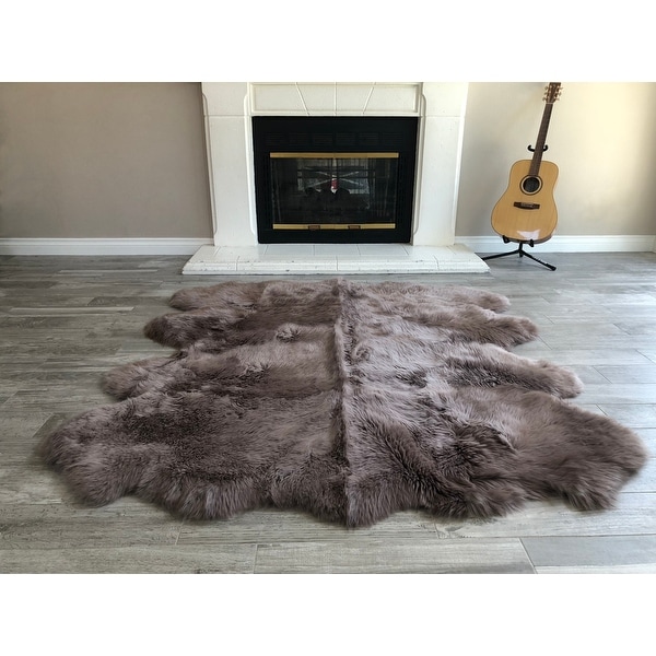 Dynasty Natural 8-Pelt Luxury Long Wool Sheepskin Paco Brown Shag Rug - 5'5" x 6'8"