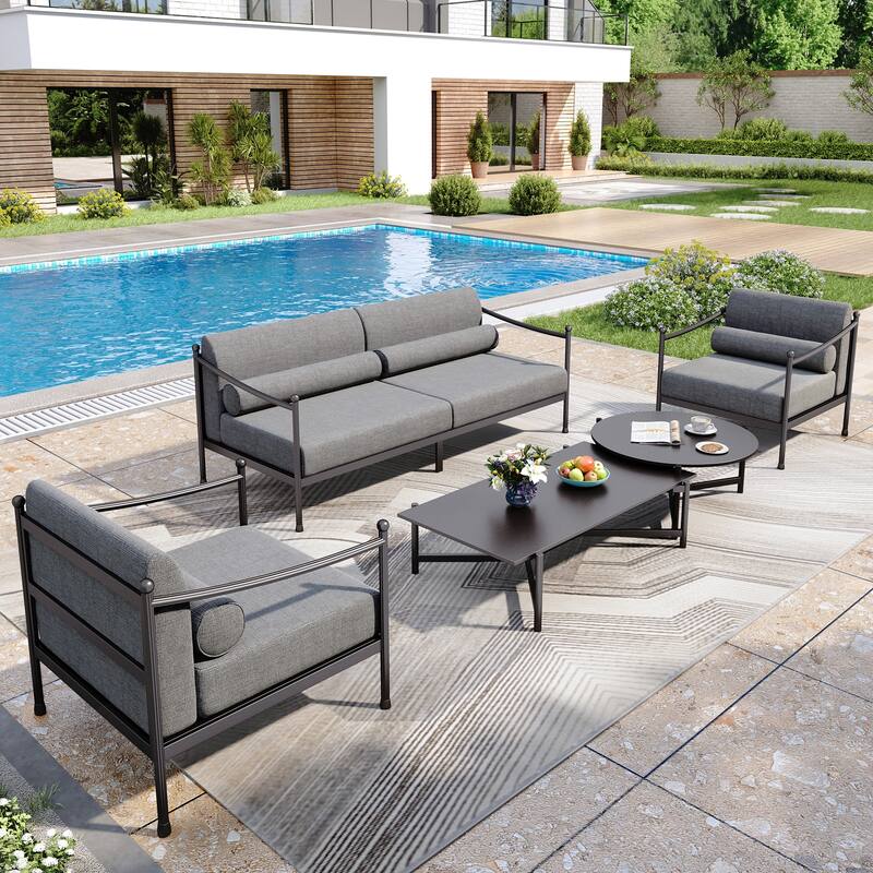MAISON ARTS 5-Seat Outdoor Conversation Set, Modern Premium Metal Outdoor Sofa Set - Dark Gray