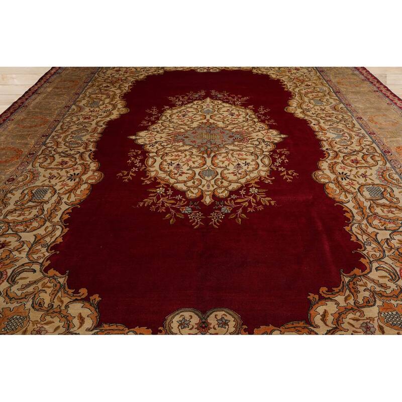 Hand Knotted 300 KPSI Tabriz Burgundy 100% Wool Traditional Area Rug - 11' 2'' x 15' 10''