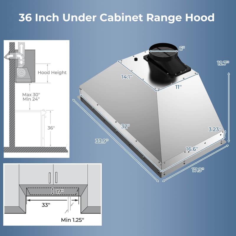 Costway 36 Inch Under Cabinet Range Hood with 4 Fan Speeds, - See Details