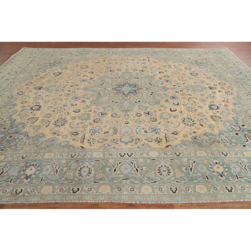 Hand Knotted Oriental 100% Wool Carpet Traditional Floral Oranges & Rust Mashad Area Rug - 10' 10'' X 9' 4''