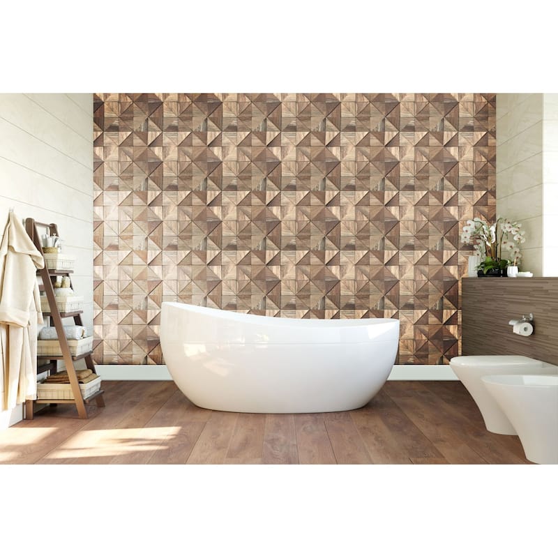 11 7/8"W x 11 7/8"H x 1/2"P Authentic Boat Wood Mosaic Wall Tile, Natural Finish