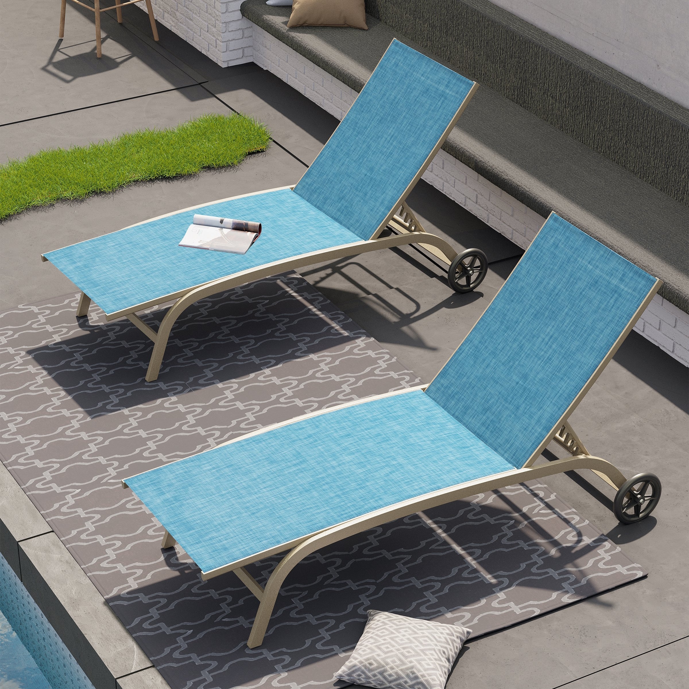 Crestlive Outdoor Aluminum Adjustable Chaise Lounge Chairs with Wheels Set of 2/4 - See the Picture