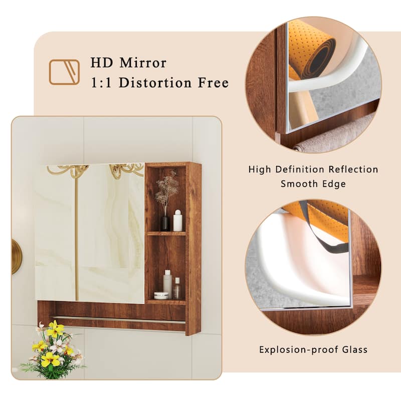 Bathroom Wall Mounted Mirror Cabinet Over The Toilet, Medicine Cabinet Storage Cabinet with Shelves and Towel Rack